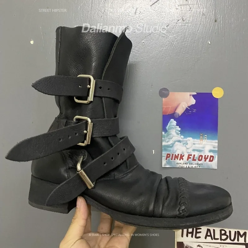 Mens Fashion Vintage - 패션 남성용 천연 가죽 모터사이클 부츠
