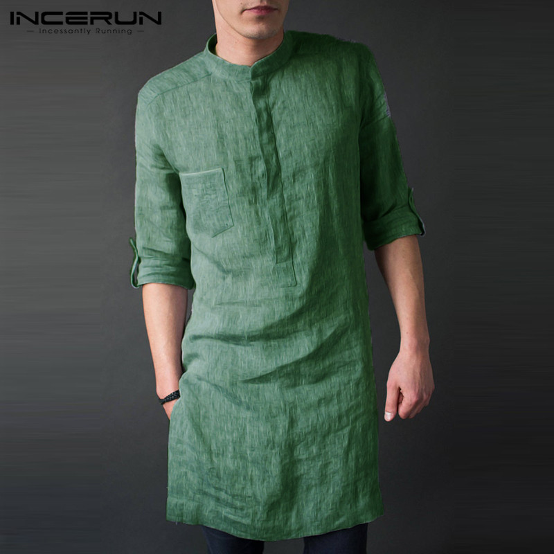 Men'S Fashion Kurta - INCERUN 남성용 긴팔 미디 티셔츠, 무슬림