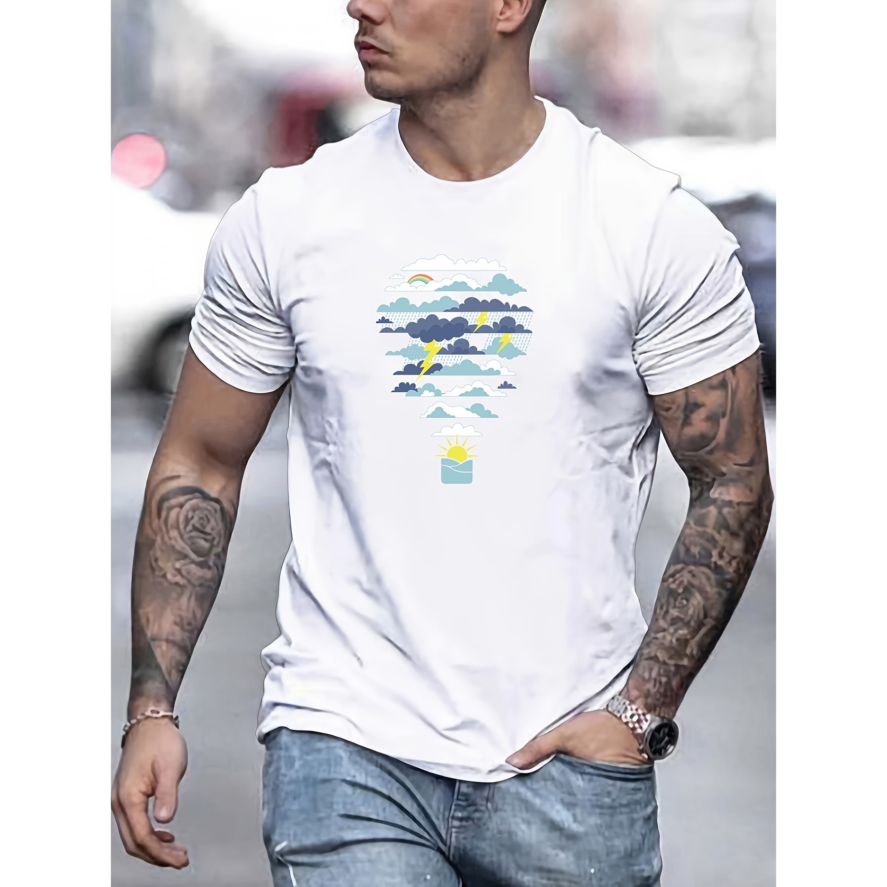 Men'S Fashion For Hot Weather - 열기구 날씨 프린트 그래픽 티셔츠 남성용