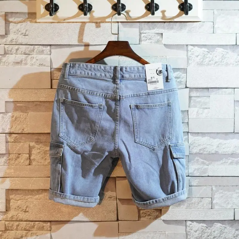 Men'S Fashion Jeans - 남성용 루즈핏 스트레이트 숏 데님 반바지,