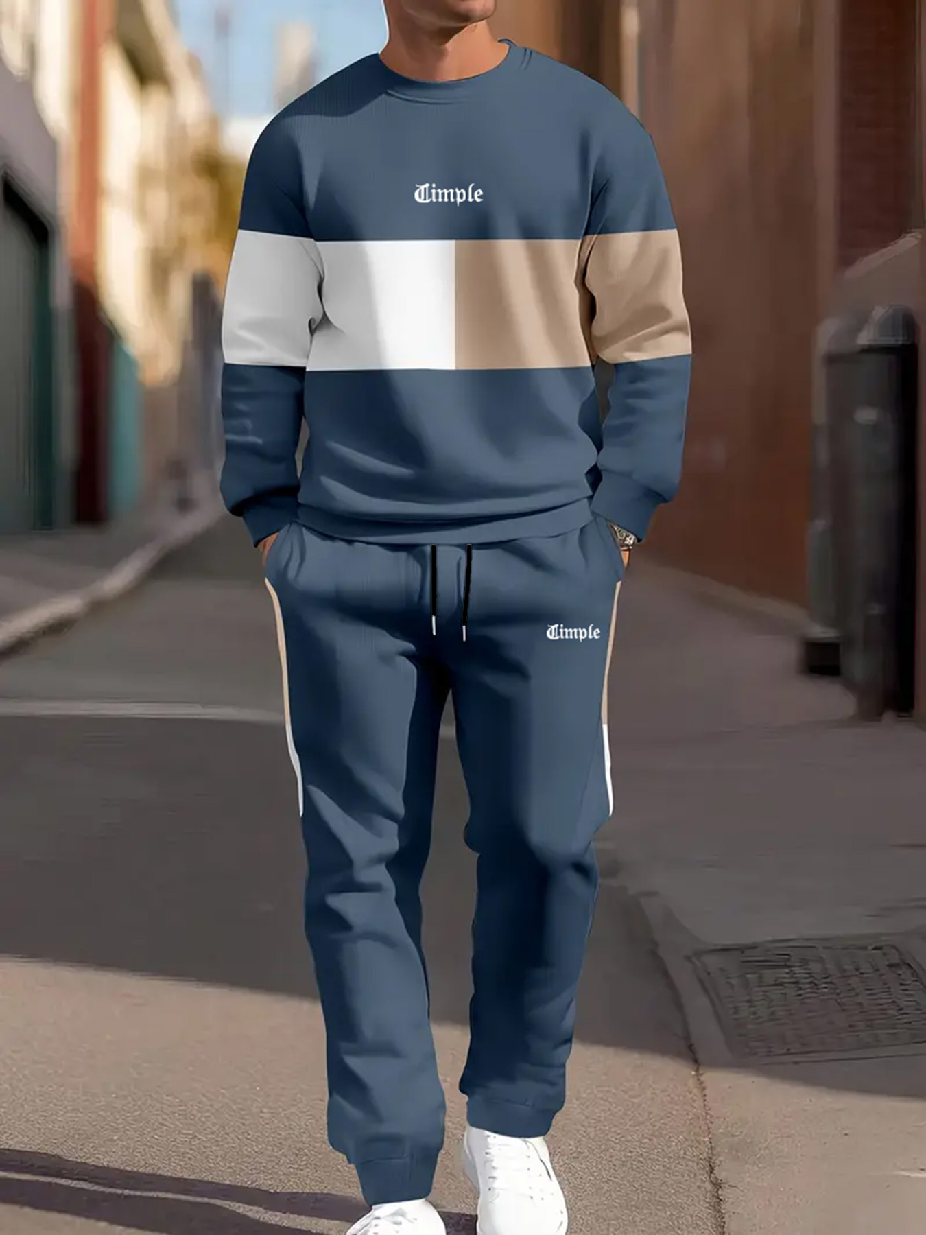 Jogger Sweatpants Men - 남성 캐주얼 투피스 세트, 네이비 블루,