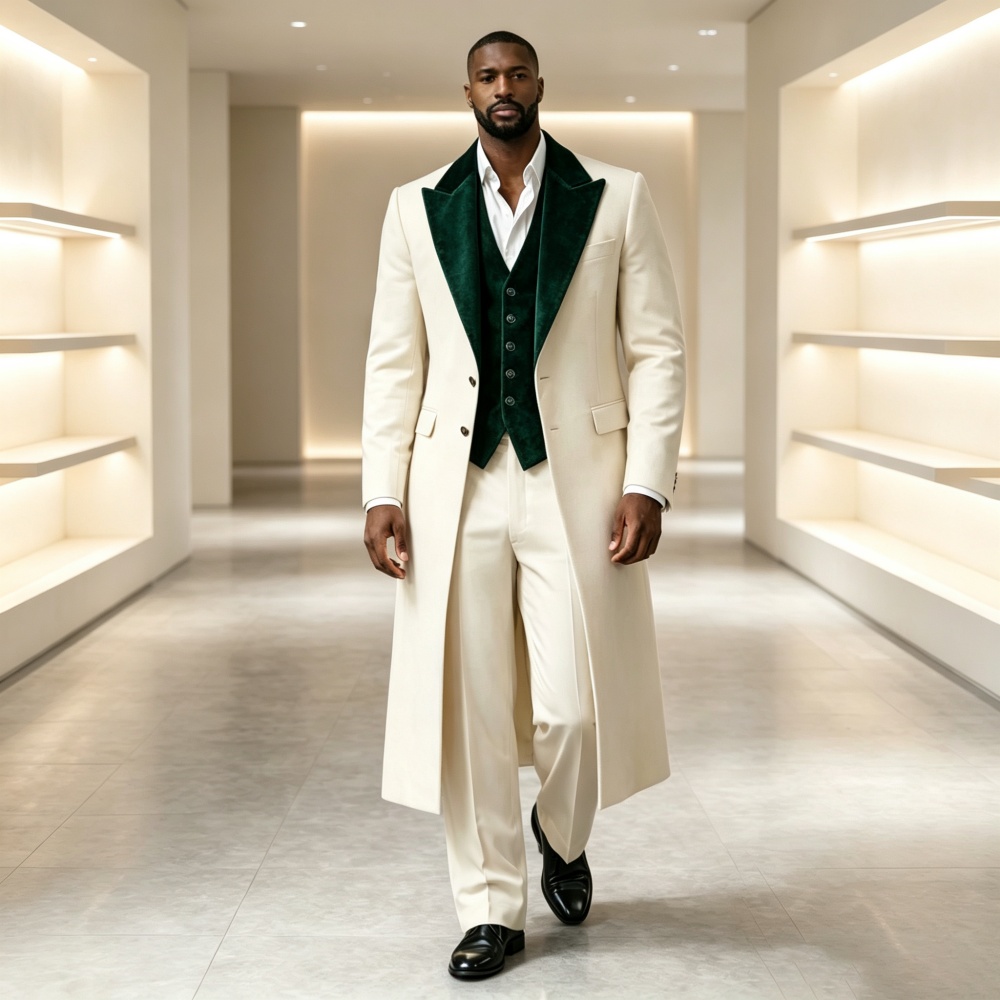 Men'S Fashion X - 롱 스타일 3피스 남성 정장 세트,