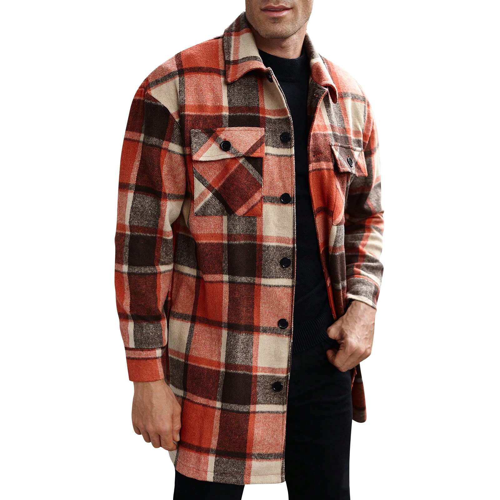 Men'S Fashion X - 더블 포켓 트렌치 코트 남성용 롱