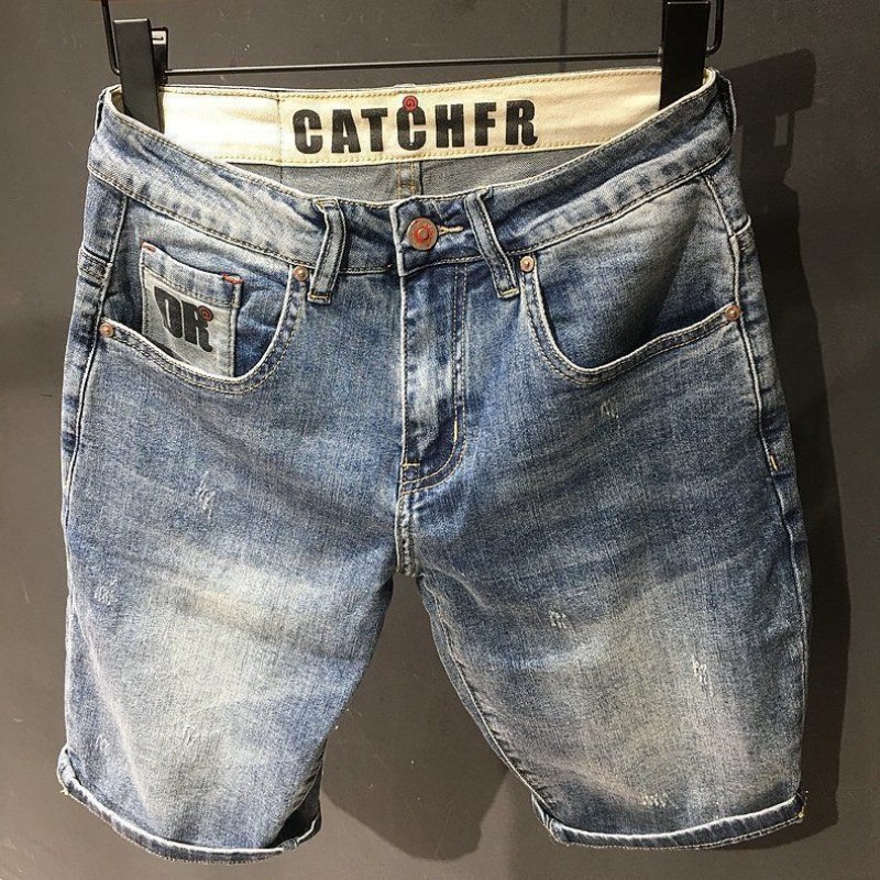 Men'S Fashion Jeans - 남성용 짧은 청바지 바지, 텍스트 포켓이