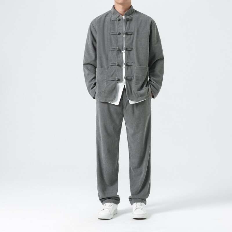 Corduroy Jacket Men - 남성 코듀로이 세트 남성 당나라 정장