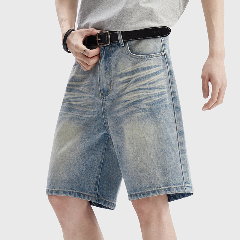 Men'S Fashion Jeans - 빈티지 워싱 데님 반바지 남성용 루즈핏
