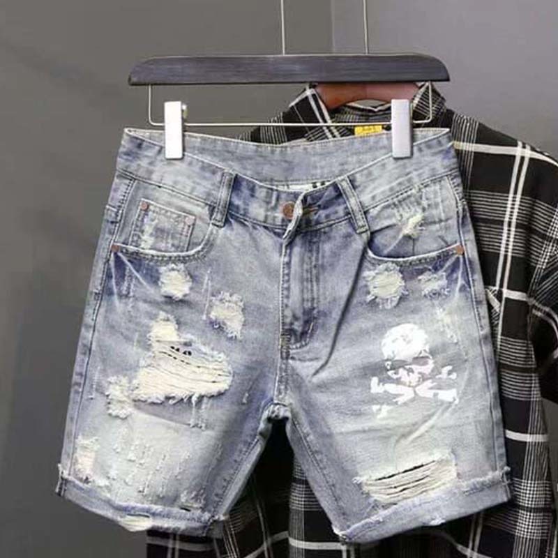 Men'S Fashion Jeans - 여름 남성 착용 비드 홀 거지