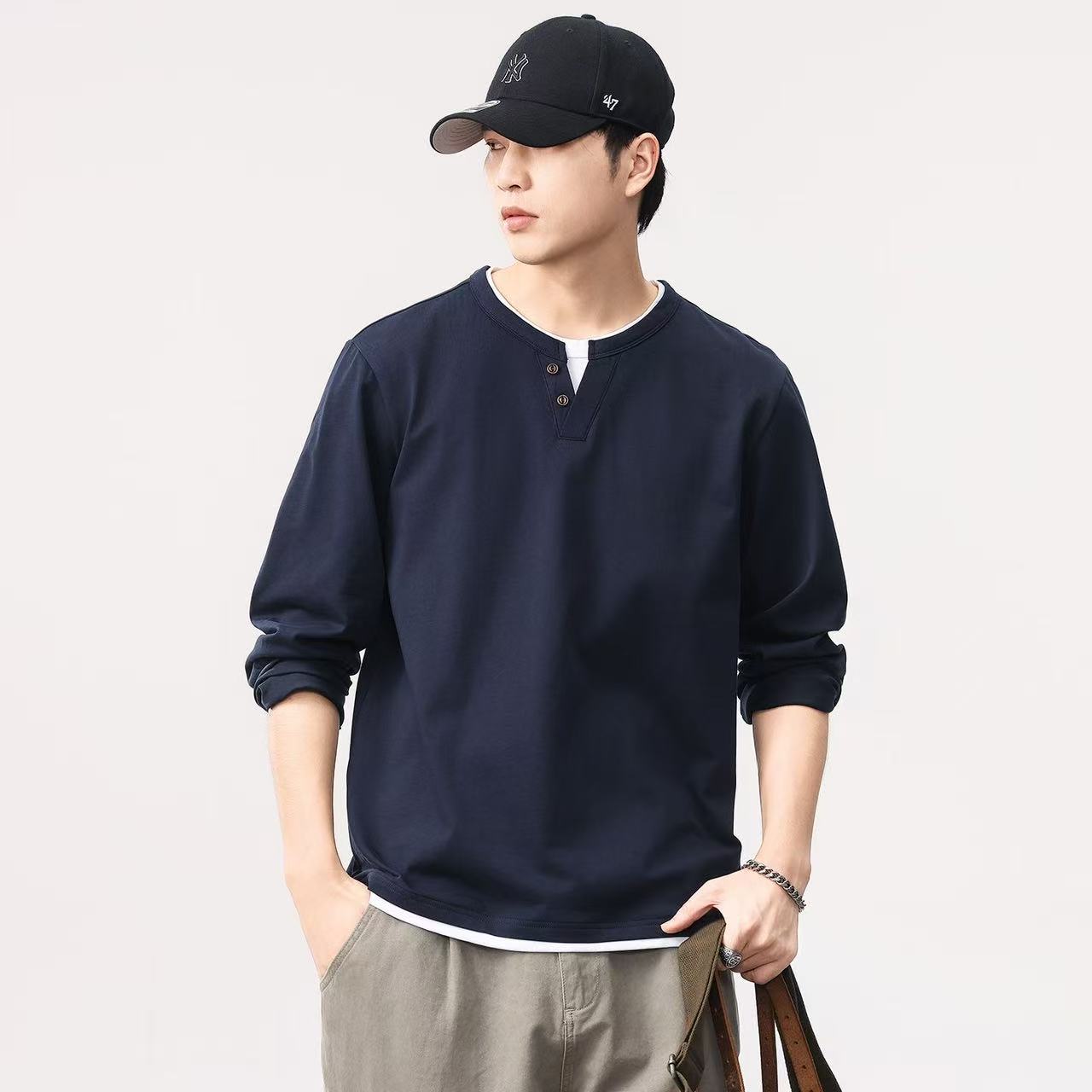 Men'S Fashion Usa - 새로운 봄, 가을 남성 긴팔 단색