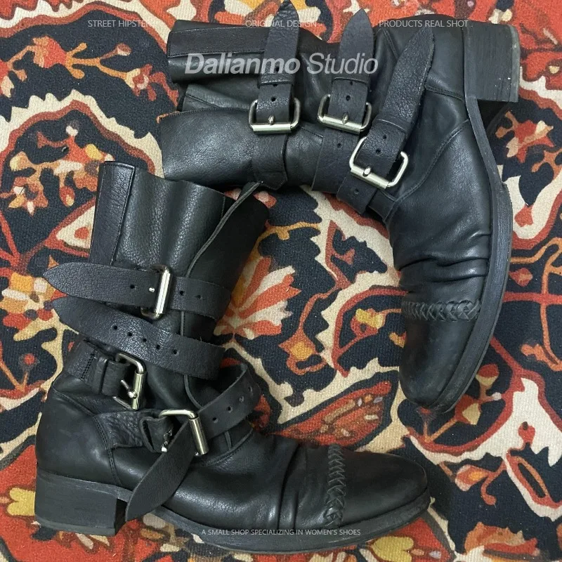 패션 남성용 천연 가죽 모터사이클 부츠 버클 스트랩 미 - Mens Fashion Vintage 리뷰 및 가격