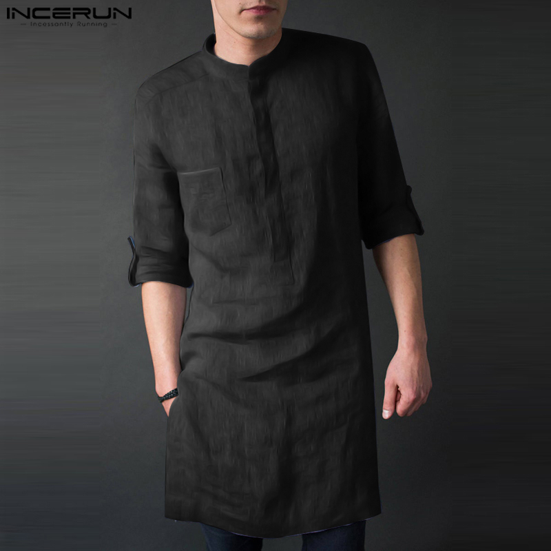 INCERUN 남성용 긴팔 미디 티셔츠, 무슬림 의류, - Men'S Fashion Kurta 리뷰 및 가격