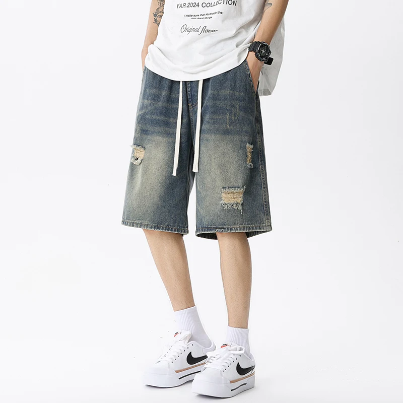 여름 얇은 데님 반바지 남성 레트로 streetwear - Men'S Fashion Jeans 리뷰 및 가격