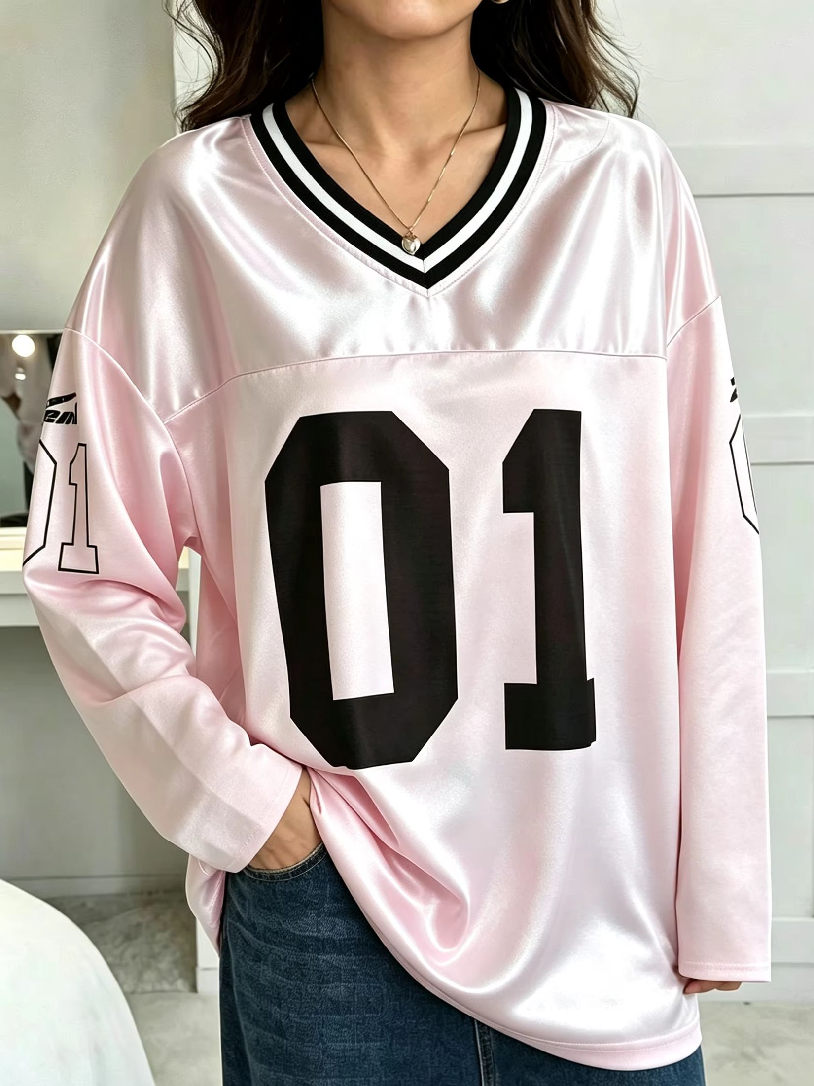 남녀공용 빈티지 긴소매 오버사이즈 01 넘버 프린트 V - Mens Fashion Vintage 리뷰 및 가격