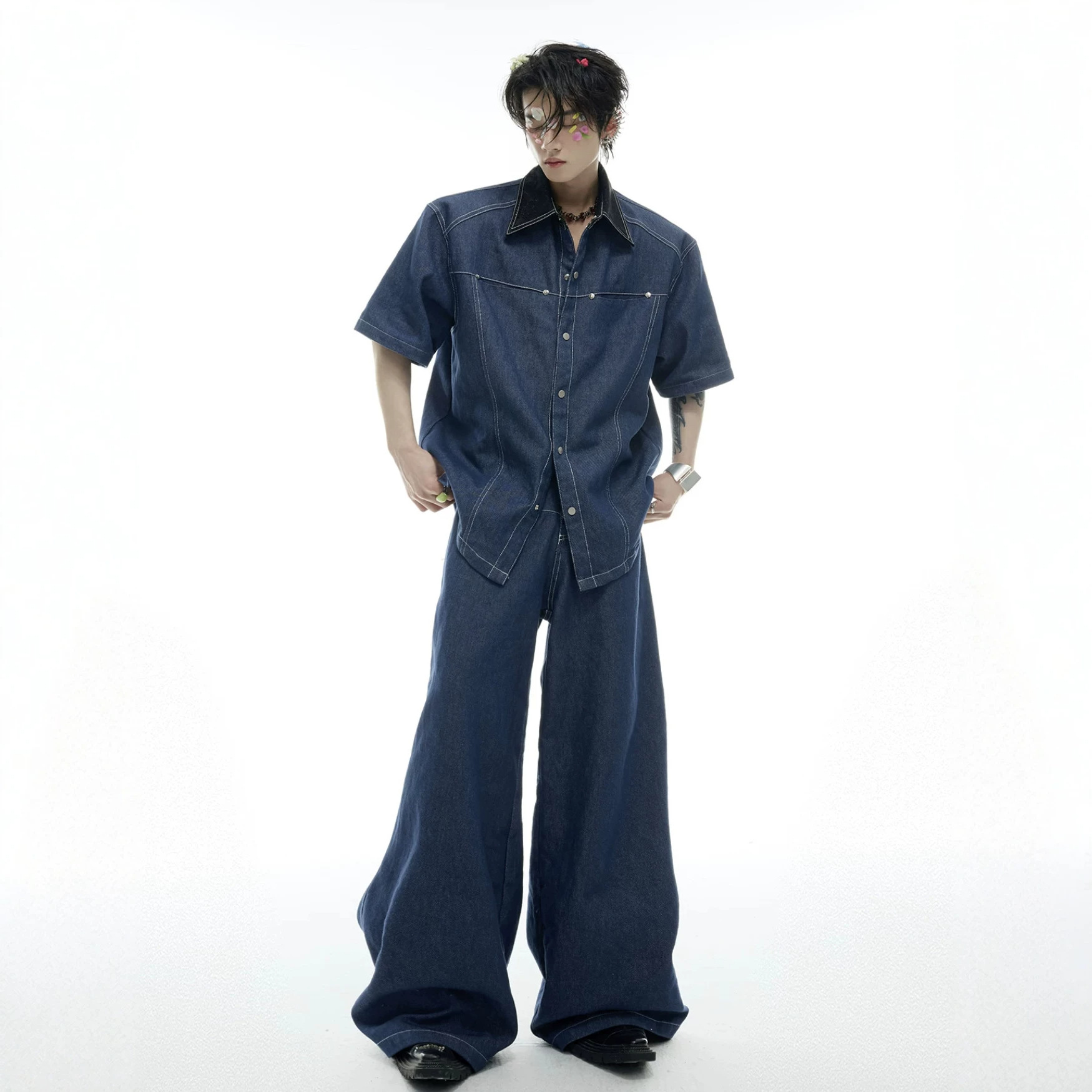 여름 남성 데님 매칭 세트 아메리칸 패션 하이 스트리트 - Men'S Fashion Jeans 리뷰 및 가격