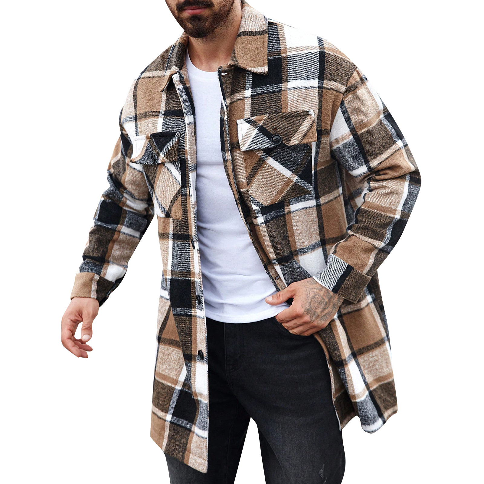 더블 포켓 트렌치 코트 남성용 롱 코트 캐주얼 스포츠  - Men'S Fashion X 리뷰 및 가격