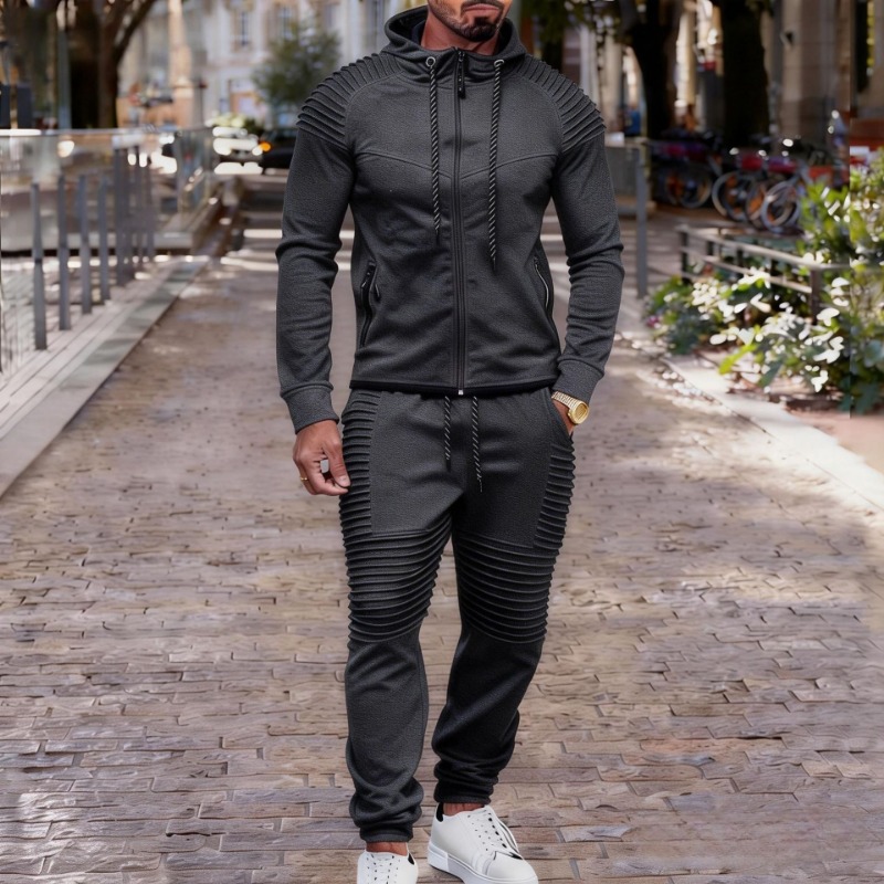 남성 플리츠 디테일 풀집 후드 트랙수트 2피스 세트 캐 - Jogger Sweatpants Men 리뷰 및 가격