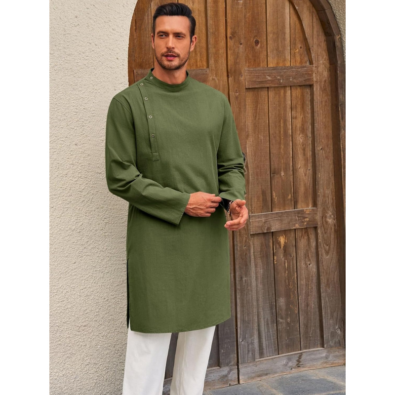 남성 카프탄 토브 로브 긴소매 코튼 헨리 셔츠 캐주얼  - Men'S Fashion Kurta 리뷰 및 가격