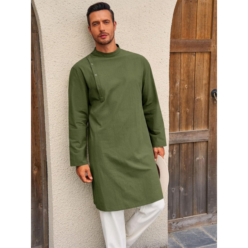 남성 카프탄 토브 로브 긴소매 코튼 헨리 셔츠 캐주얼  - Men'S Fashion Kurta 리뷰 및 가격