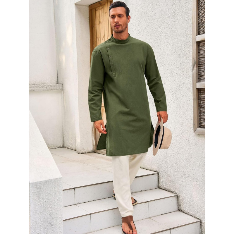 남성 카프탄 토브 로브 긴소매 코튼 헨리 셔츠 캐주얼  - Men'S Fashion Kurta 리뷰 및 가격