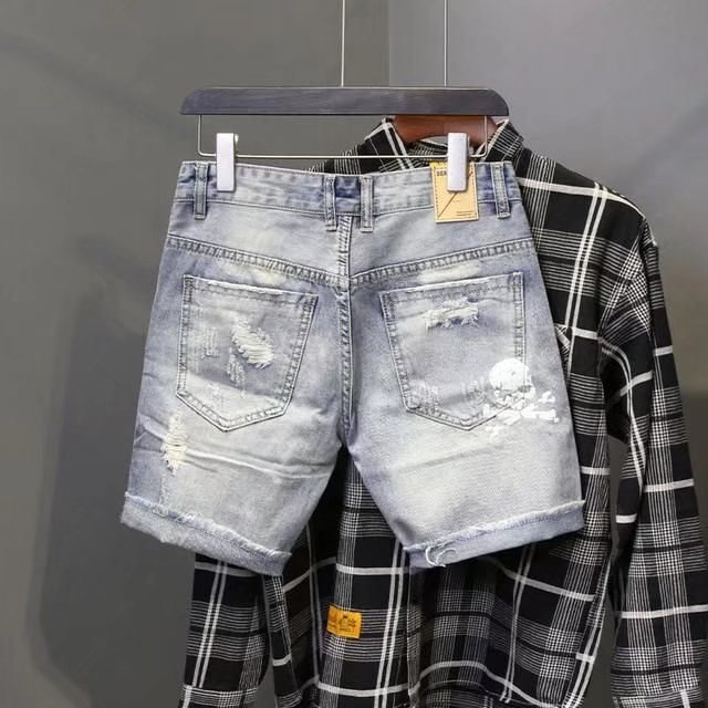 여름 남성 착용 비드 홀 거지 스트레치 찢어진 짧은 청 - Men'S Fashion Jeans 리뷰 및 가격